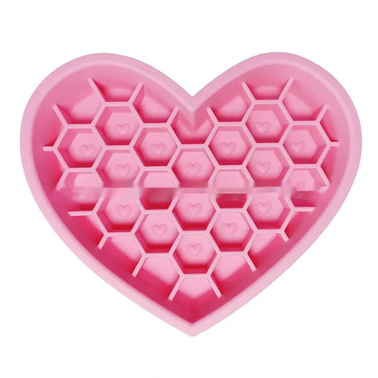 Purrfect Pet Kingdom® - Honeycomb Heart-shaped Edible Silicon Easy To Clean And - Slow Feeder Bowls