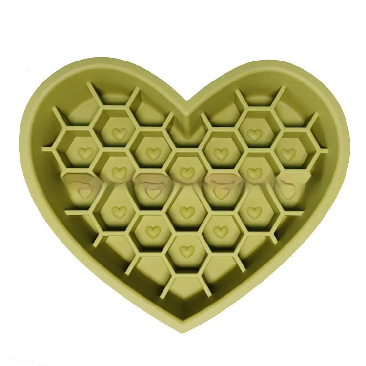 Purrfect Pet Kingdom® - Honeycomb Heart-shaped Edible Silicon Easy To Clean And - Slow Feeder Bowls