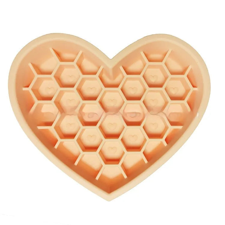 Purrfect Pet Kingdom® - Honeycomb Heart-shaped Edible Silicon Easy To Clean And - Slow Feeder Bowls