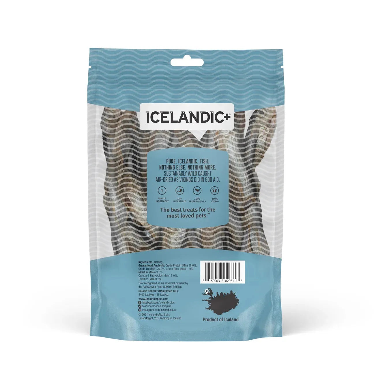 Purrfect Pet Kingdom Icelandic Herring Dog Treats 3oz in a colorful package, ideal for dogs and cats, priced at $14.99.