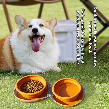 Purrfect Pet Kingdom® - Integrated Folding Pet Double Bowl Outdoor Dedicated - Dog Travel Bowls