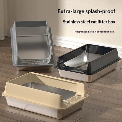 Purrfect Pet Kingdom® - Large-capacity High-sided Semi-enclosed Cat Litter Box - 0