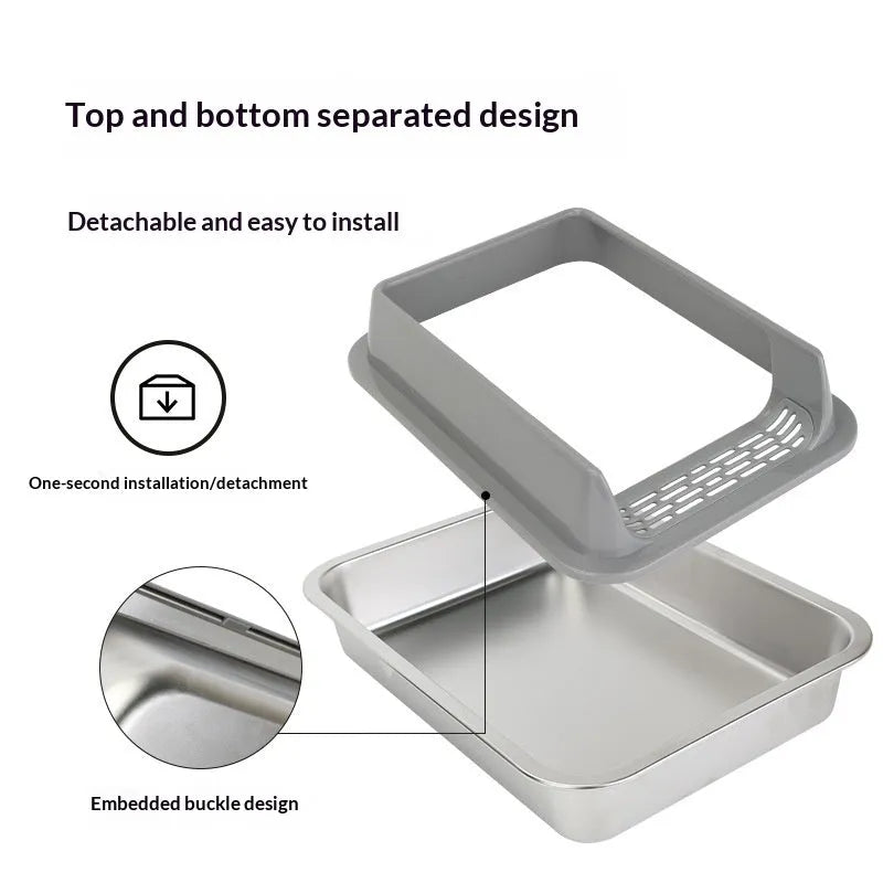 Purrfect Pet Kingdom® - Large-capacity High-sided Semi-enclosed Cat Litter Box - 0