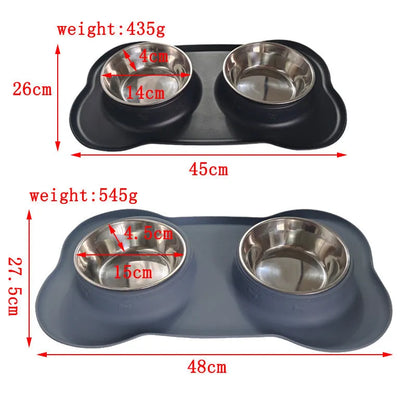 Purrfect Pet Kingdom® - Large Silicone Pet Bowl Double Dog Bowl Stainless Steel - Bowls