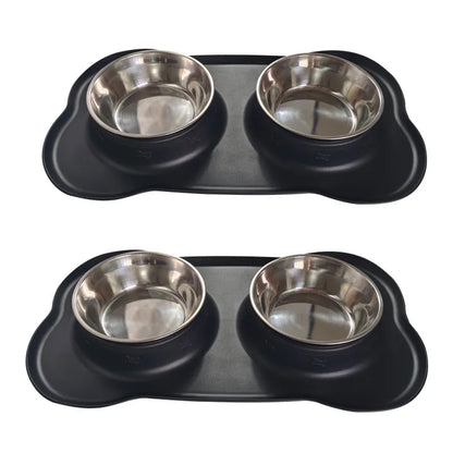 Purrfect Pet Kingdom® - Large Silicone Pet Bowl Double Dog Bowl Stainless Steel - Bowls