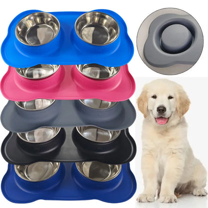 Purrfect Pet Kingdom® - Large Silicone Pet Bowl Double Dog Bowl Stainless Steel - Bowls