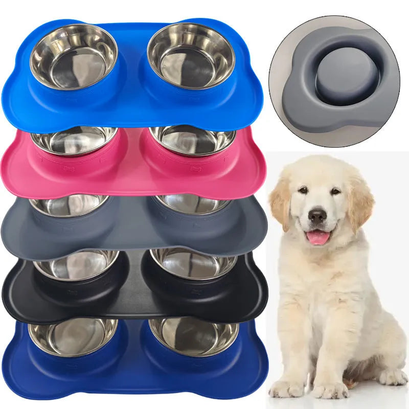 Purrfect Pet Kingdom® - Large Silicone Pet Bowl Double Dog Bowl Stainless Steel - Bowls