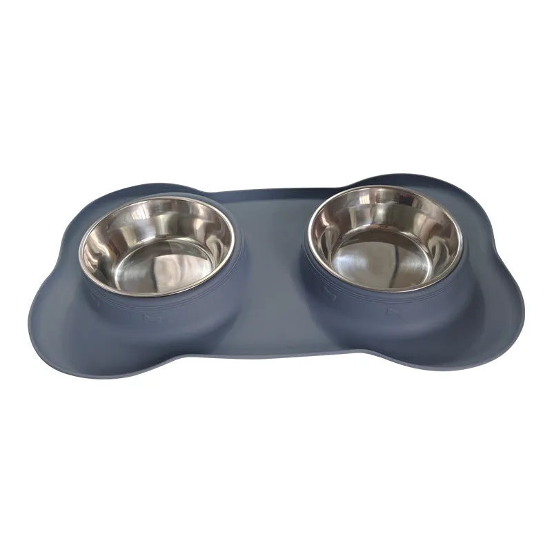Purrfect Pet Kingdom® - Large Silicone Pet Bowl Double Dog Bowl Stainless Steel - Bowls