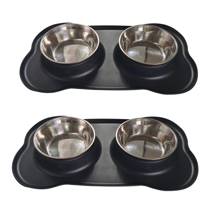 Purrfect Pet Kingdom® - Large Silicone Pet Bowl Double Dog Bowl Stainless Steel - Bowls