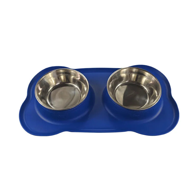 Purrfect Pet Kingdom® - Large Silicone Pet Bowl Double Dog Bowl Stainless Steel - Bowls