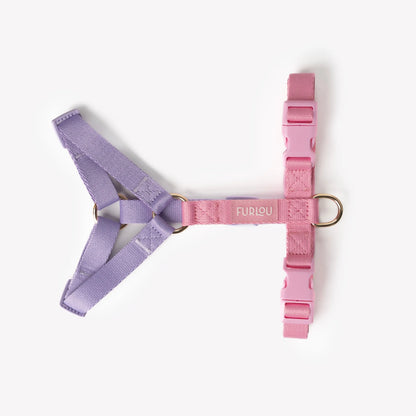 Lavender Pink Adjustable Dog Harness with Gold Hardware 5-Pt. Two-tone nylon webbing harness by Purrfect Pet Kingdom.