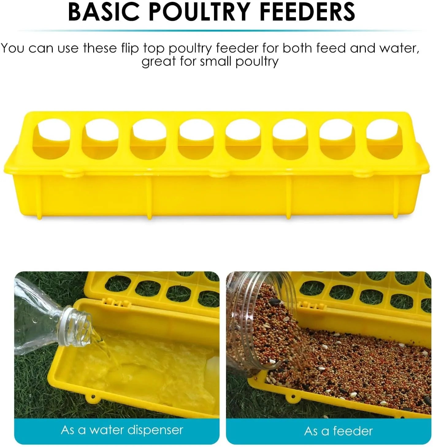 Purrfect Pet Kingdom - Little Giant Flip-Top Poultry Ground Feeder 20-Inch, Yellow 2-Pack - Bird Cage Water Dishes