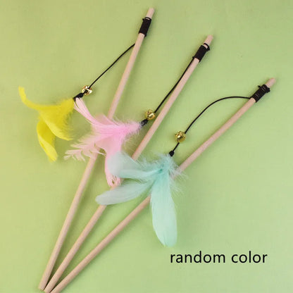 Purrfect Pet Kingdom® - Log Wooden Pole Vine Bal Bell Feather Cat Teaser Stick - 0