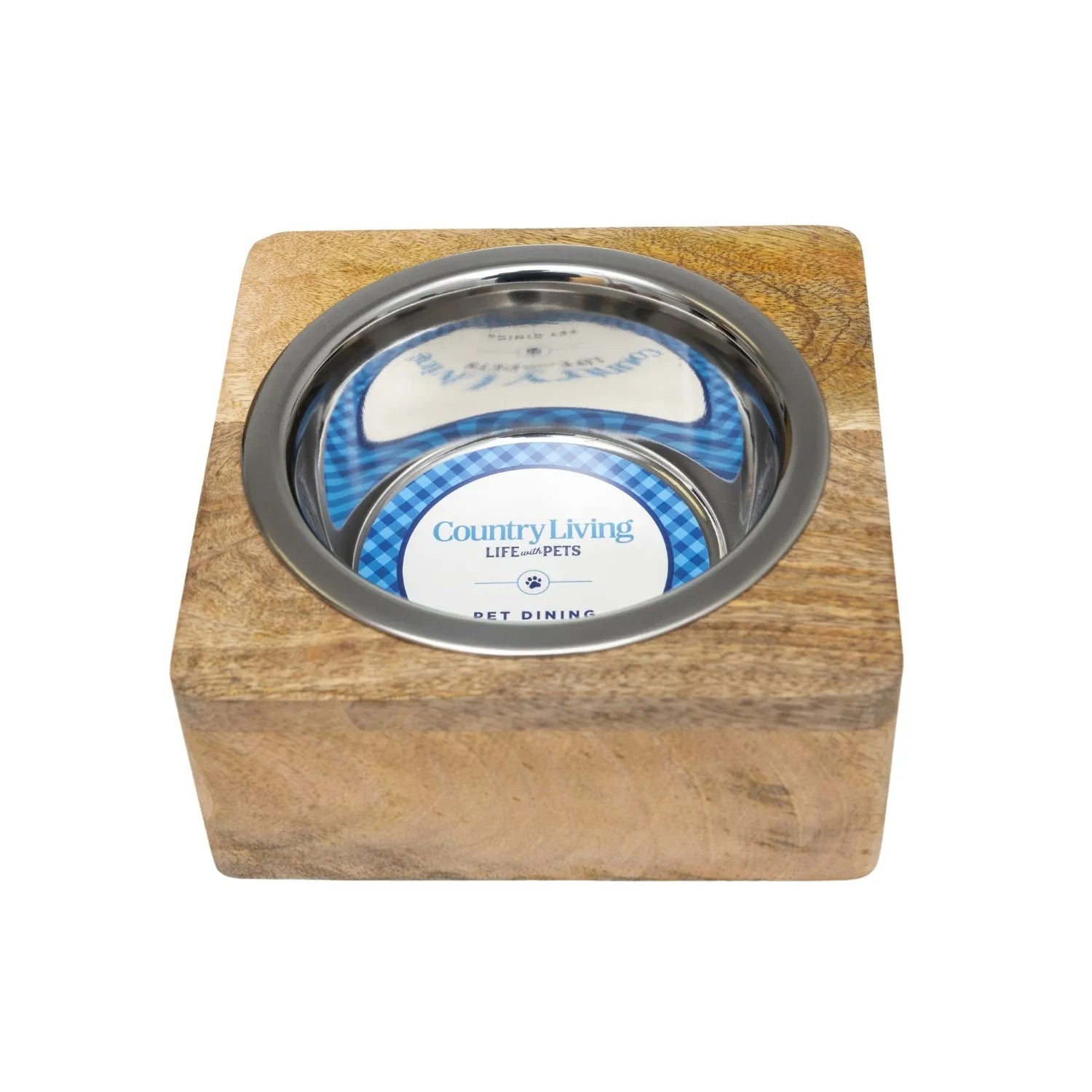 Purrfect Pet Kingdom Mango Wood Dog Bowl with stainless steel insert, perfect for dogs, priced at $21.99.