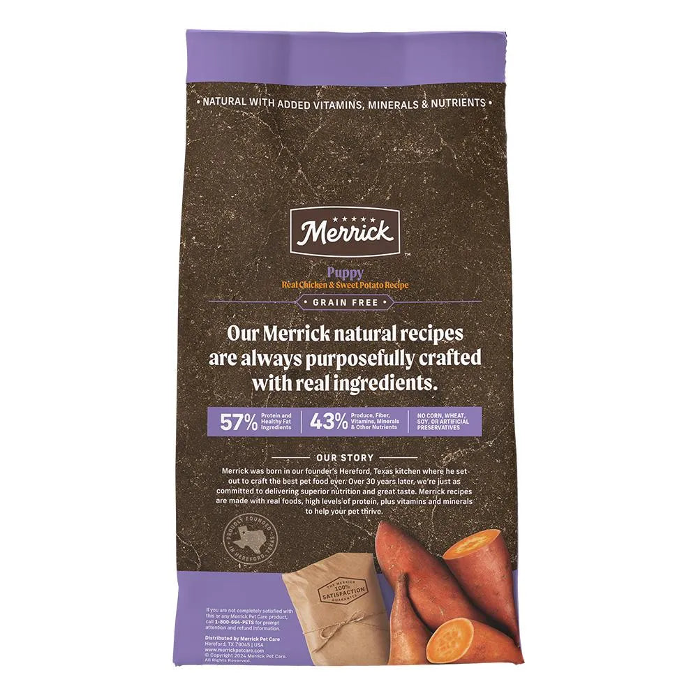 Merrick Grain-Free Puppy Chicken Sweet Potato Dry Dog Food 4lb by Purrfect Pet Kingdom, ideal for growing dogs, in a vibra...