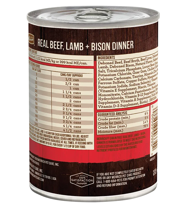 Purrfect Pet Kingdom® - Merrick Grain Free Real Beef, Lamb and Bison Wet Dog Food - Wet Dog Food