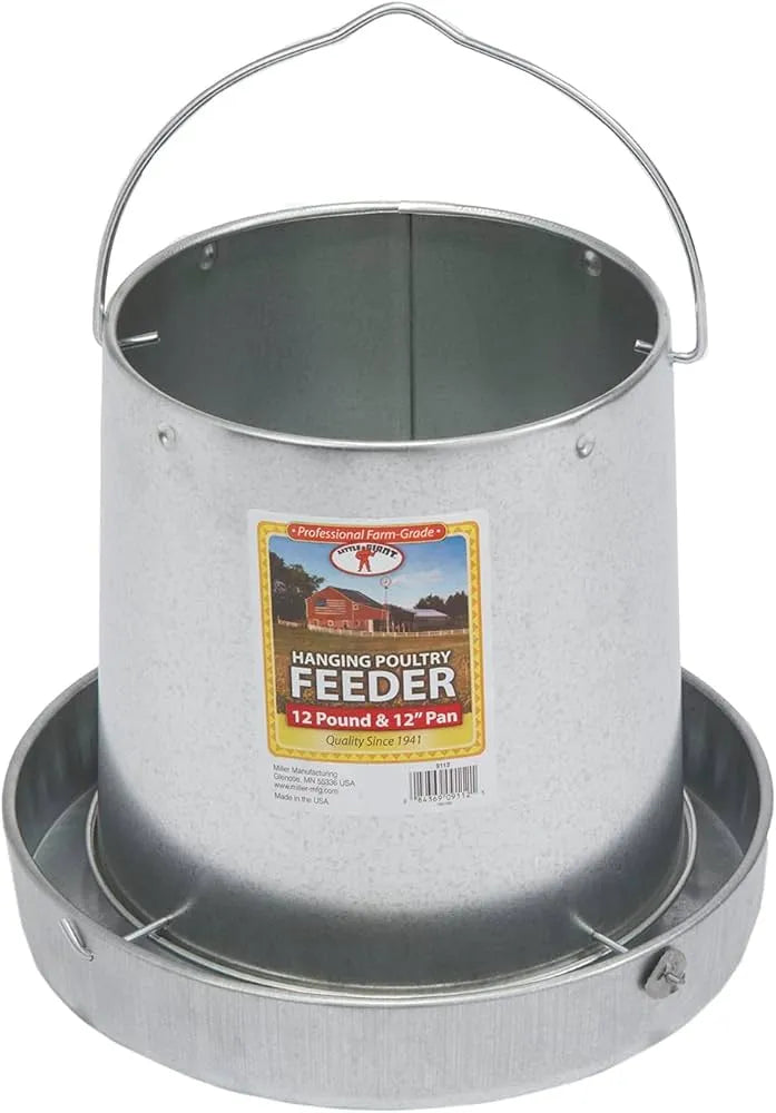 Purrfect Pet Kingdom - Miller Galvanized Hanging Chicken Feeder 12 lb Metal Poultry Feed Dispenser - Bird Cage Water Dishes