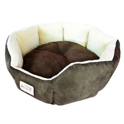 Purrfect Pet Kingdom - Mocha Beige Round Oval Pet Bed for Small Dogs or Cats - Bedroom > Cat And Dog Beds