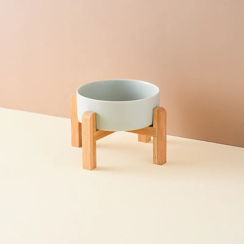 Purrfect Pet Kingdom® - Pet Anti Rollover Ceramic With High Bamboo And Wood Frame - Bowls