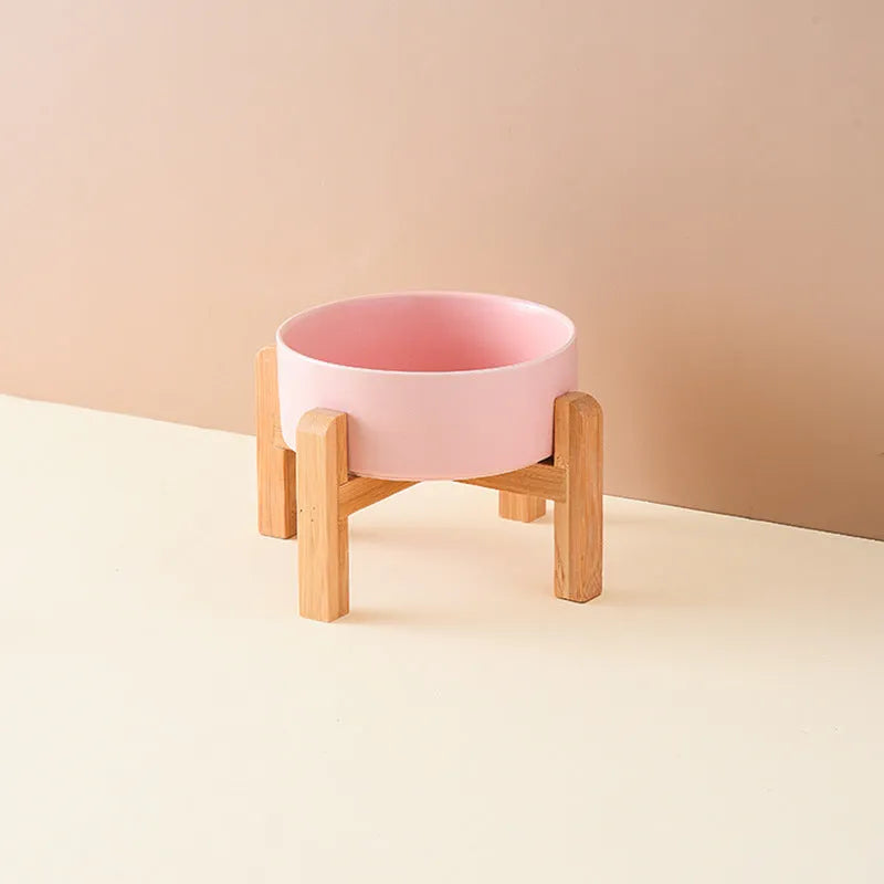 Purrfect Pet Kingdom® - Pet Anti Rollover Ceramic With High Bamboo And Wood Frame - Bowls