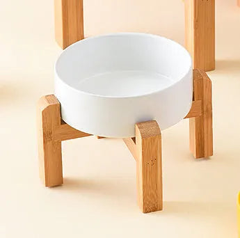 Purrfect Pet Kingdom® - Pet Anti Rollover Ceramic With High Bamboo And Wood Frame - Bowls