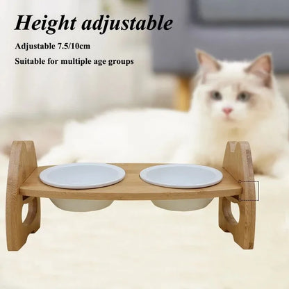 Purrfect Pet Kingdom® - Pet Bowl Ceramic Double Bowl Wooden Stand Neck Protection - 4