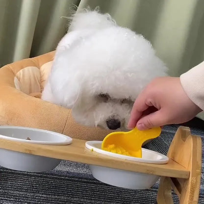 Purrfect Pet Kingdom® - Pet Bowl Ceramic Double Bowl Wooden Stand Neck Protection - 4