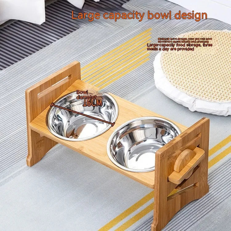 Purrfect Pet Kingdom® - Pet Cat Food Double Bowl Bracket Stainless Steel Dining - Bowls