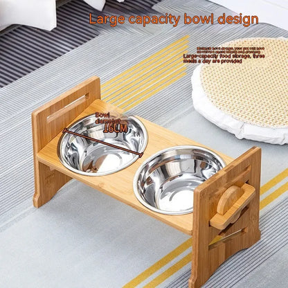 Purrfect Pet Kingdom® - Pet Cat Food Double Bowl Bracket Stainless Steel Dining - Bowls