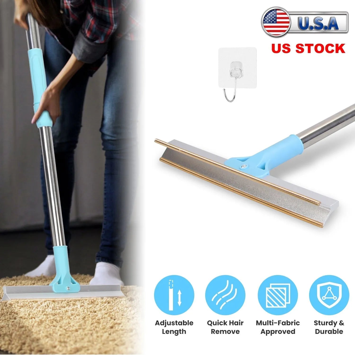 Purrfect Pet Kingdom® - Pet Hair Removal Rake With 54.33in Adjustable Telescopic Rod - Deshedders