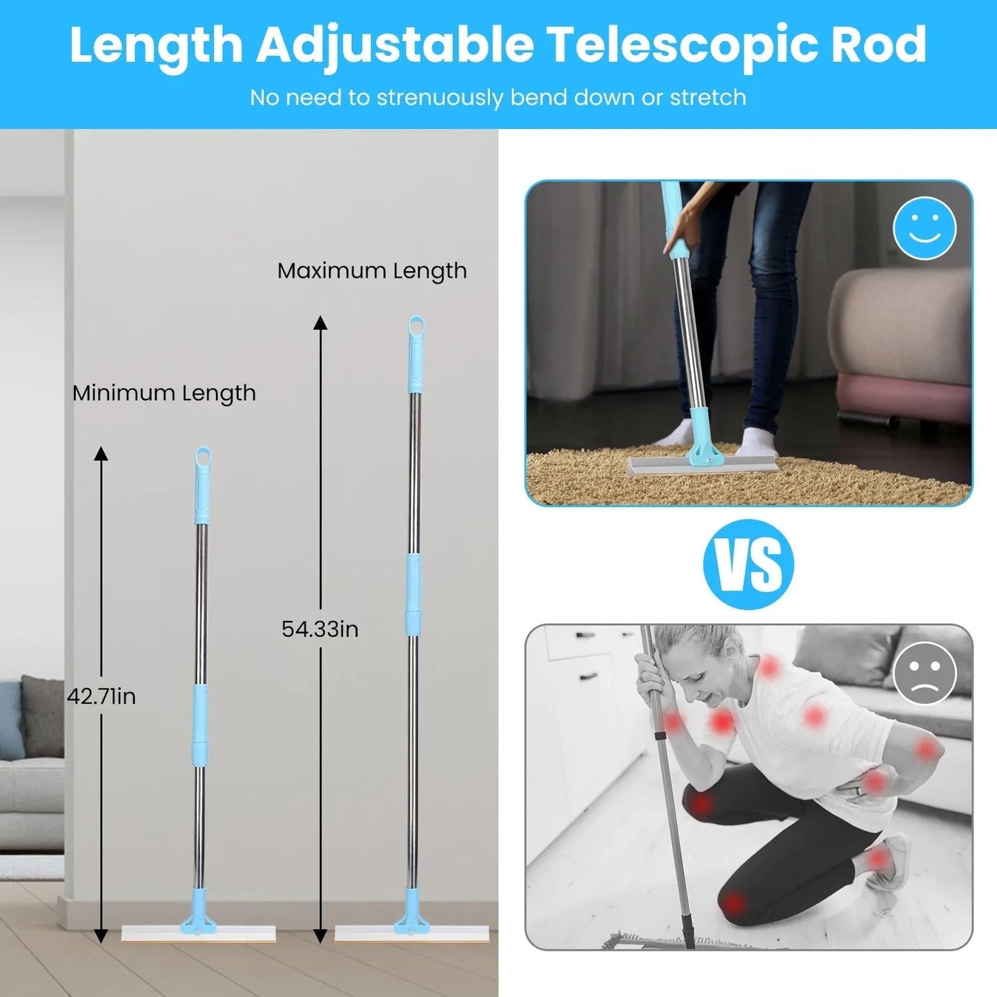 Purrfect Pet Kingdom® - Pet Hair Removal Rake With 54.33in Adjustable Telescopic Rod - Deshedders