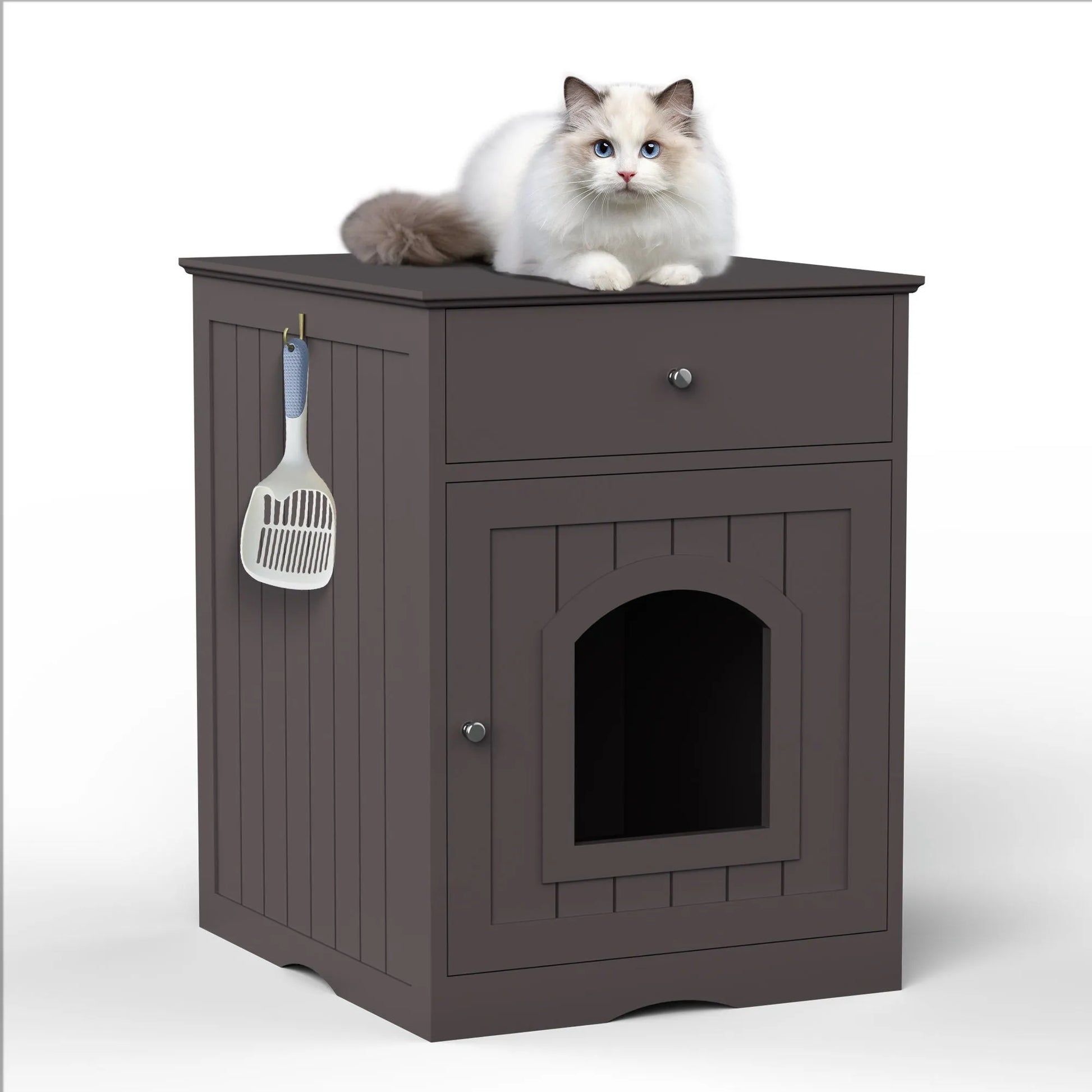 Purrfect Pet Kingdom® - Pet House Cat Litter Box Enclosure With Drawer, Side Table - Cat Litter Boxes