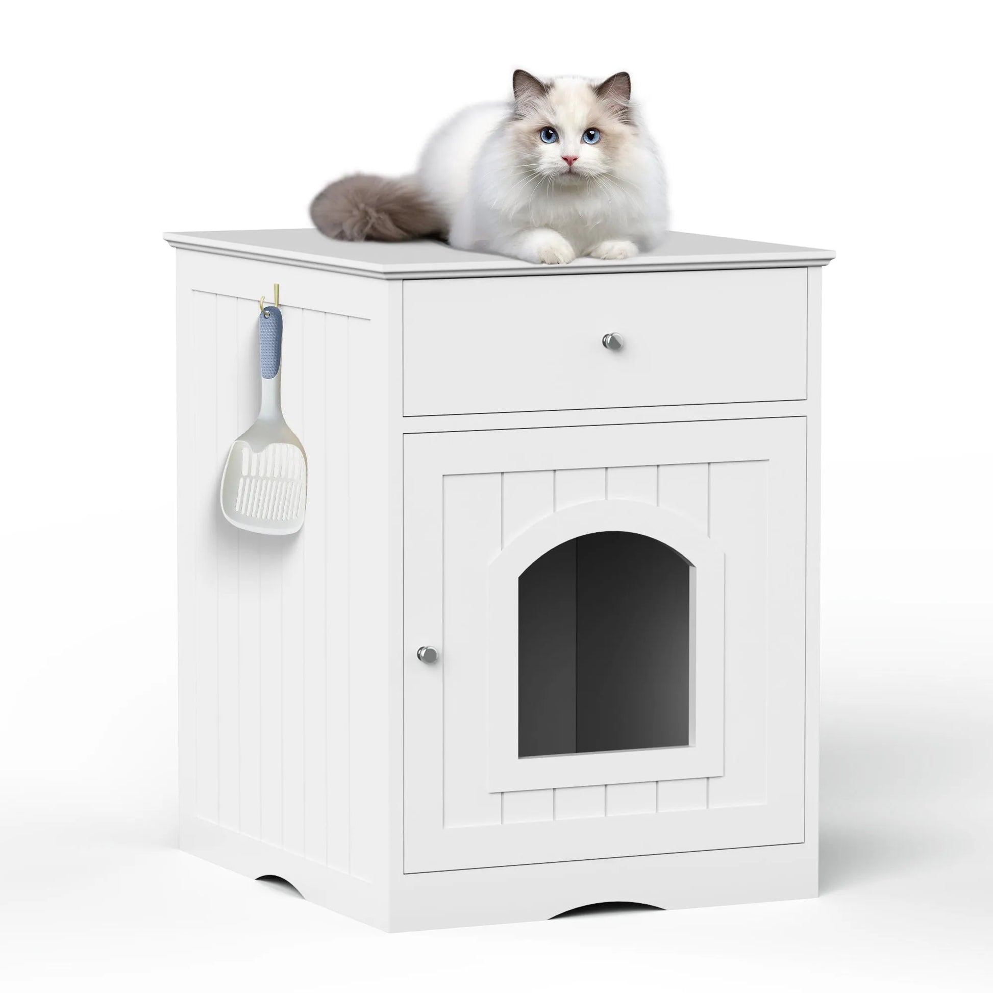 Purrfect Pet Kingdom® - Pet House Cat Litter Box Enclosure With Drawer, Side Table - Litter Boxes