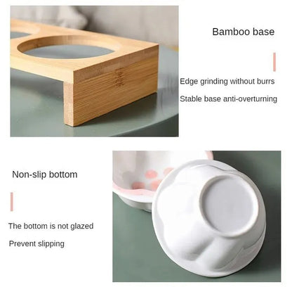 Purrfect Pet Kingdom® - Pet Supplies Bamboo Frame Hand Colored Ceramic Protection - Bowls