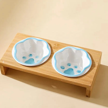 Purrfect Pet Kingdom® - Pet Supplies Bamboo Frame Hand Colored Ceramic Protection - Bowls