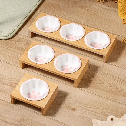 Purrfect Pet Kingdom® - Pet Supplies Bamboo Frame Hand Colored Ceramic Protection - Bowls