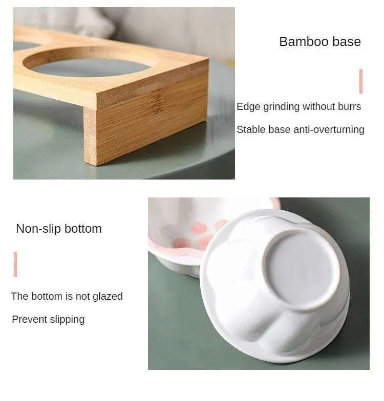 Purrfect Pet Kingdom® - Pet Supplies Bamboo Frame Hand Colored Ceramic Protection - Bowls