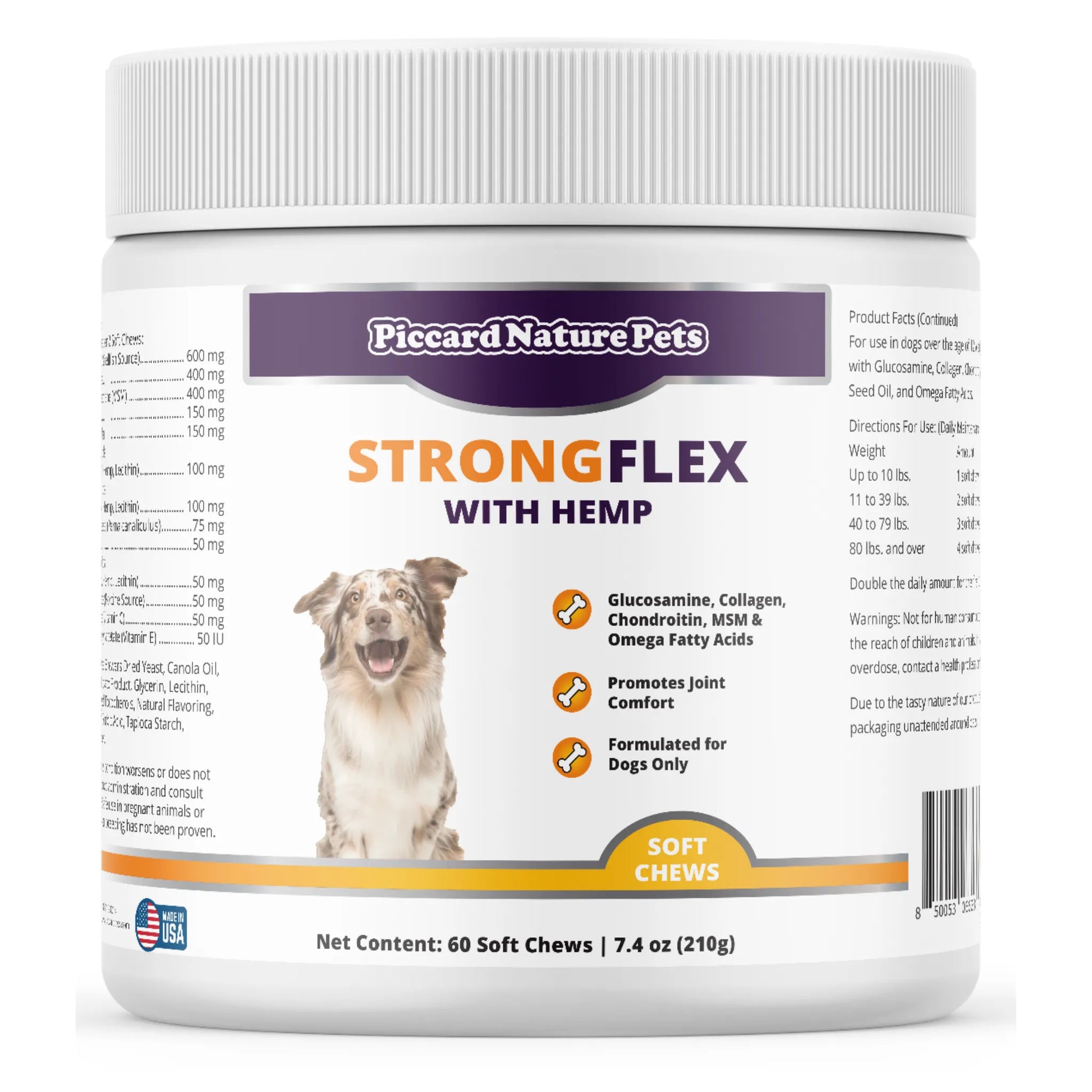 Purrfect Pet Kingdom - PiccardNaturePets StrongFlex with Hemp Joint Support for Dogs 60Chews + FREE Bandana! - Pet Health