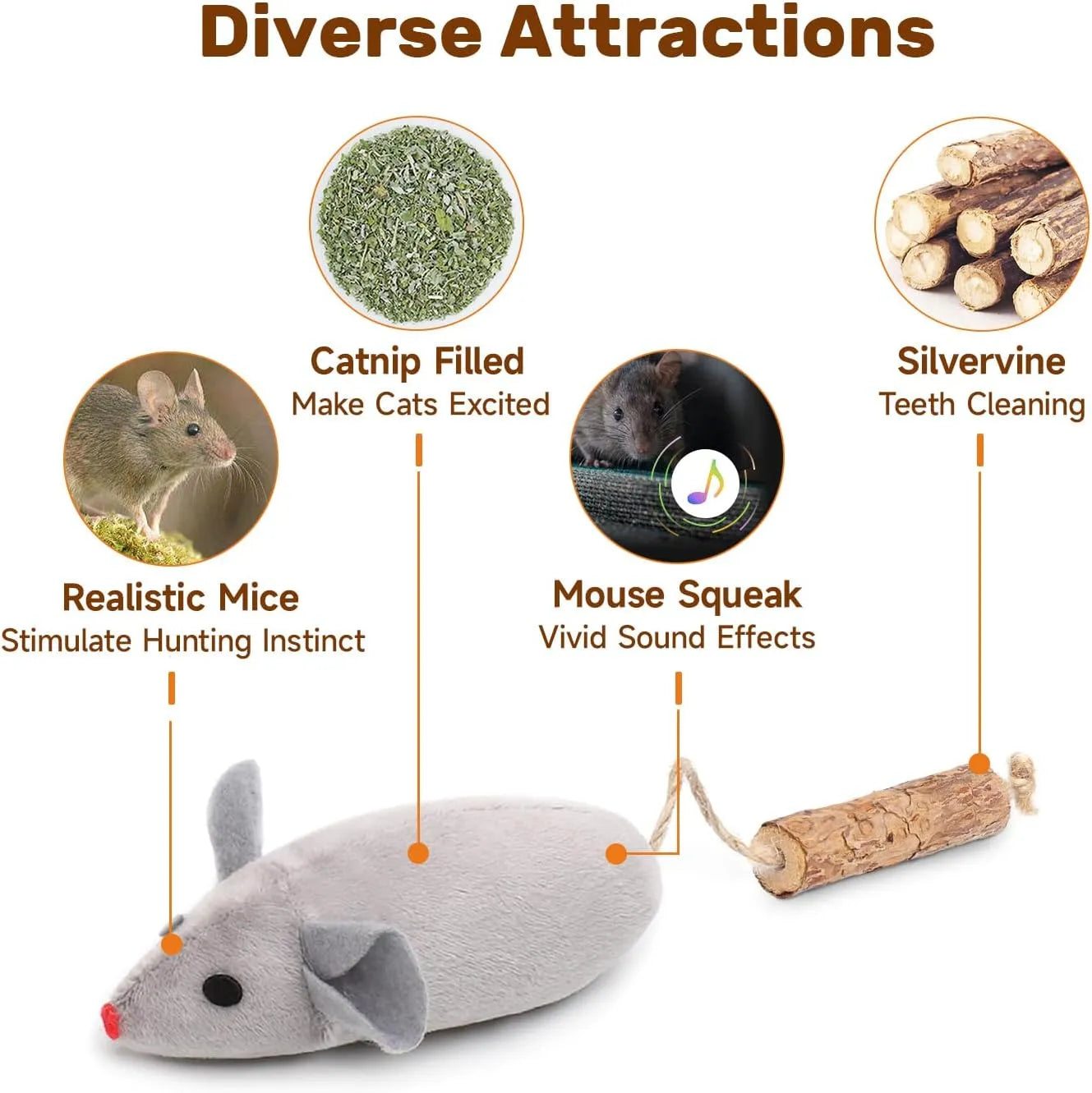 Purrfect Pet Kingdom® - Potaroma Cat Toys  Squeak Mice Interactive Catnip Silvervine - Cat Toys