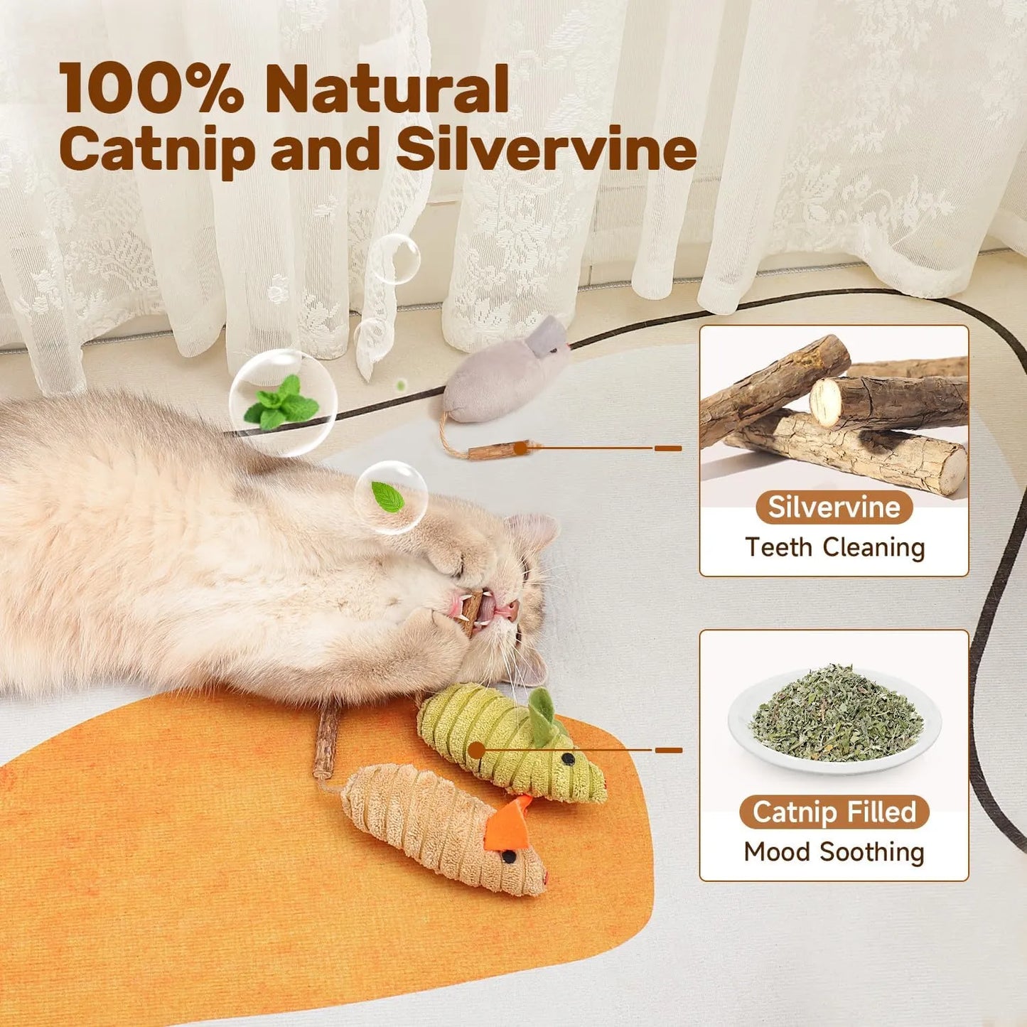 Purrfect Pet Kingdom® - Potaroma Cat Toys  Squeak Mice Interactive Catnip Silvervine - Cat Toys