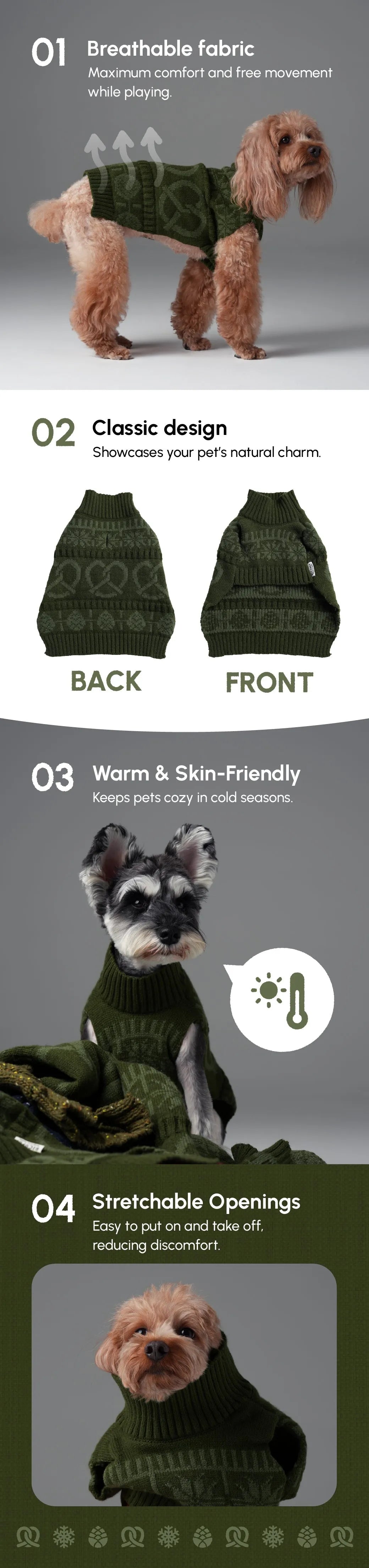 Purrfect Pet Kingdom® - Pretzel Pet Sweater - Olive Green - Pet Sweaters