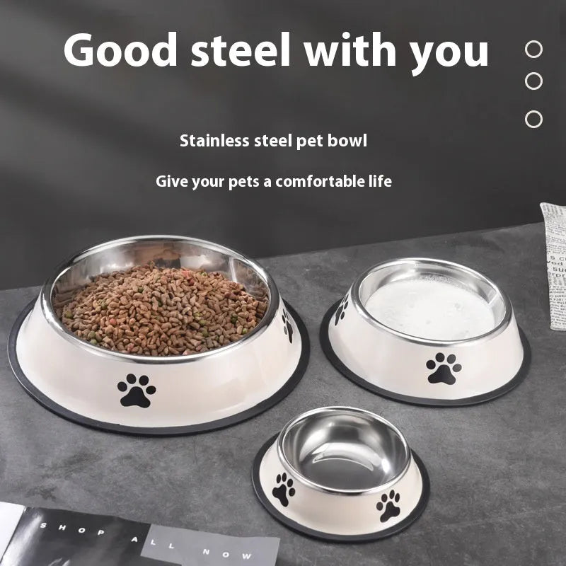 Purrfect Pet Kingdom® - Printed Non-slip Bowl Cat Stainless Steel Food Basin Rice - Bowls