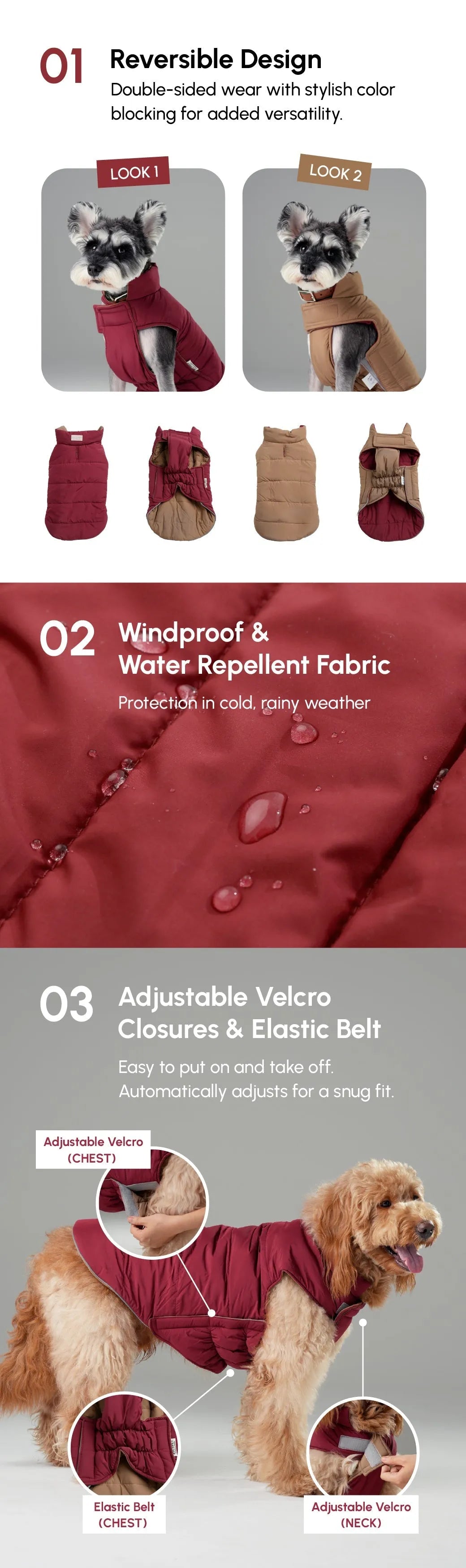 Purrfect Pet Kingdom® - Reversible Dog Vest Jacket -  Red Brown - Pet Vest