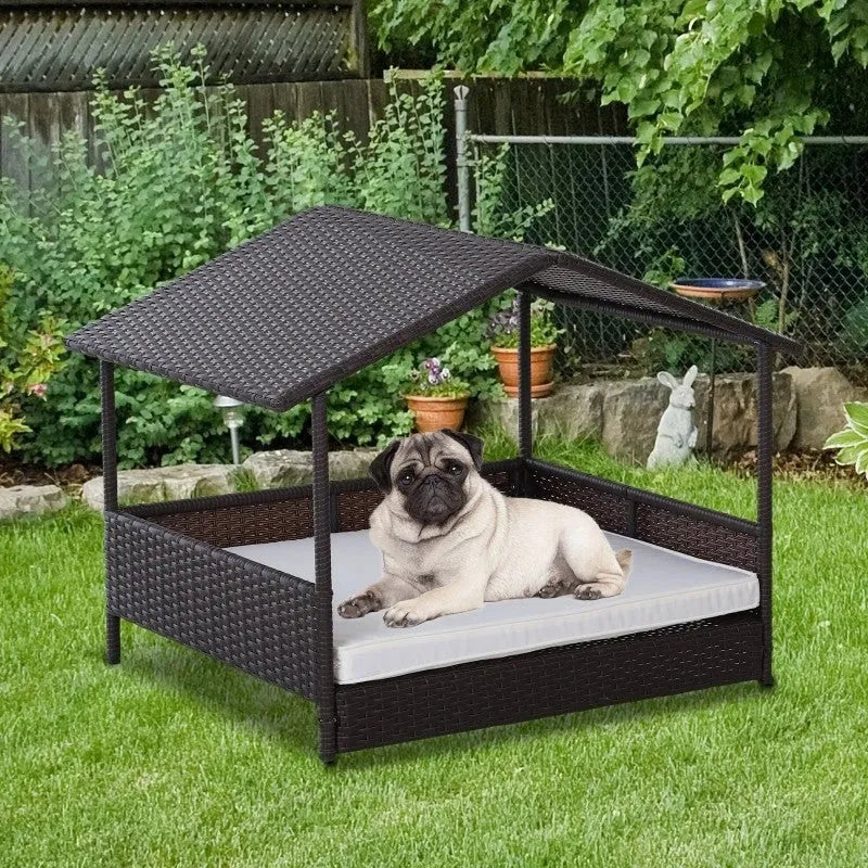 Purrfect Pet Kingdom® - Royal Espresso Wicker Elevated Dog Bed Sanctuary - Luxury - Dog Beds