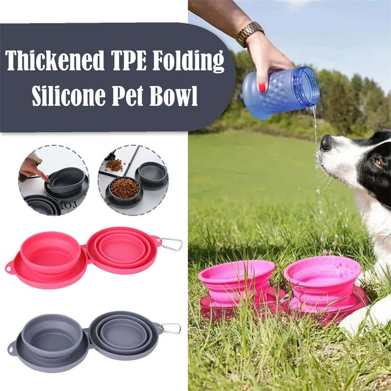 Purrfect Pet Kingdom® - Rubber Foldable Double Bowl Pet Feeding Bowl Pets Supplies - 0