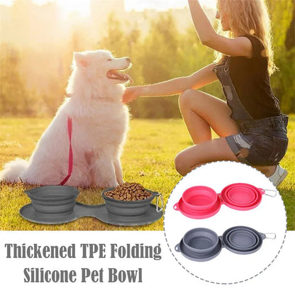 Purrfect Pet Kingdom® - Rubber Foldable Double Bowl Pet Feeding Bowl Pets Supplies - Dog Travel Bowls