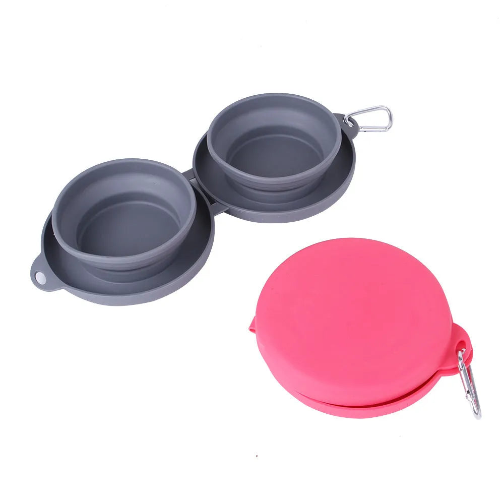 Purrfect Pet Kingdom® - Rubber Foldable Double Bowl Pet Feeding Bowl Pets Supplies - Dog Travel Bowls