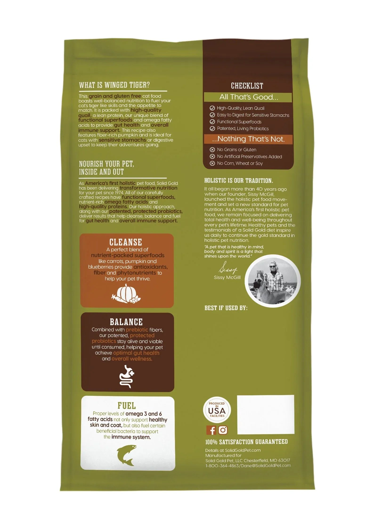 Purrfect Pet Kingdom Solid Gold Adult Grain Free Winged Tiger Quail and Pumpkin Cat Food, 3lb bag, ideal for healthy cats.