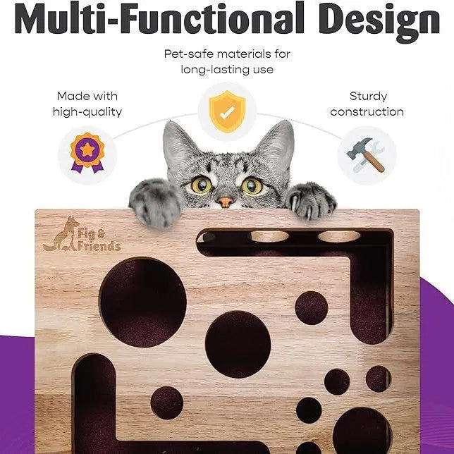 Purrfect Pet Kingdom® - Solid Wood Maze Cat Toy Square Cat Self-hi - Puzzles & Treat-Dispensing Toys