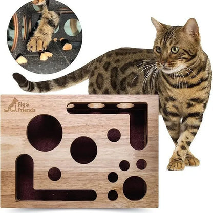 Purrfect Pet Kingdom® - Solid Wood Maze Cat Toy Square Cat Self-hi - Puzzles & Treat-Dispensing Toys